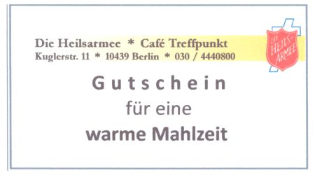Essensgutschein der Heilsarmee Berlin (Prenzlauer Berg) für eine warme Mahlzeit_Aufbruch21